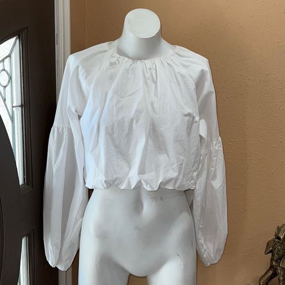 Topshop white poplin long sleeve crop top nwt